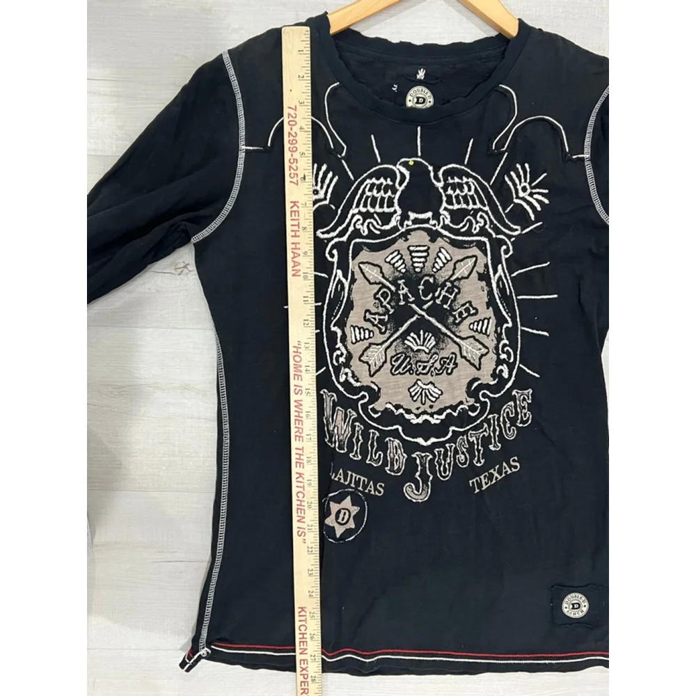 Women's Double D Ranch Black Long Sleeve Tee L with White Embroidery - Picture 8 of 8